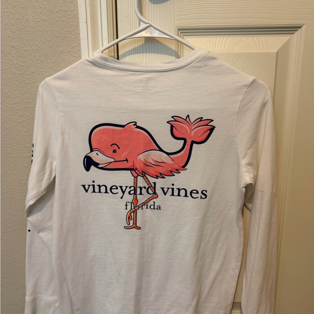Vineyard Vines White Long Sleeve with Pink Flamingo